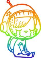 rainbow gradient line drawing cartoon crying astronaut girl sitting vector