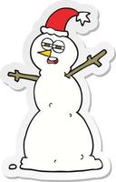 sticker of a cartoon unhappy snowman vector