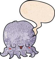 cartoon jellyfish and speech bubble in retro texture style vector