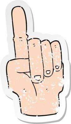 retro distressed sticker of a cartoon pointing hand