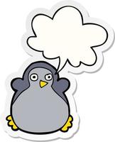 cartoon penguin and speech bubble sticker vector