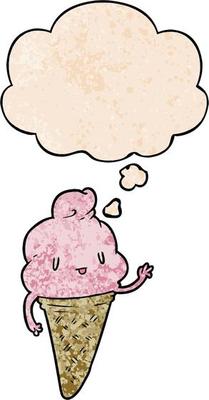 cute cartoon ice cream and thought bubble in grunge texture pattern style