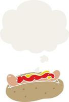 cartoon hotdog and thought bubble in retro style vector