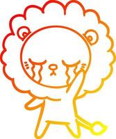 warm gradient line drawing crying cartoon lion vector