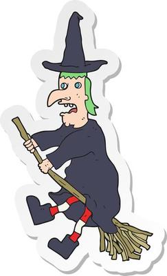 sticker of a cartoon witch flying on broom