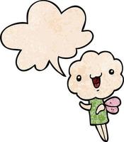 cute cartoon cloud head creature and speech bubble in retro texture style vector