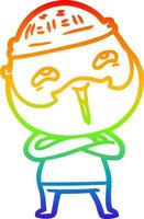 rainbow gradient line drawing cartoon happy bearded man vector