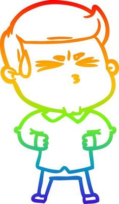 rainbow gradient line drawing cartoon man sweating