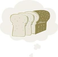 cartoon sliced bread and thought bubble in retro style vector