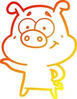 warm gradient line drawing cartoon pig pointing vector