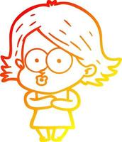 warm gradient line drawing cartoon girl pouting vector