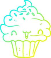 cold gradient line drawing cute cartoon frosted cupcake vector