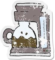 retro distressed sticker of a cartoon coffee filter machine vector