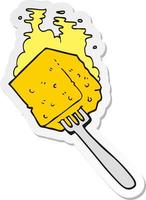 sticker of a cartoon cheese on fork vector