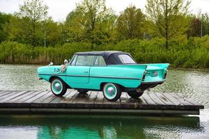 FRIEDRICHSHAFEN - MAY 2019 azure AMPHICAR 770 1961 cabrio at Motorworld Classics Bodensee on May 11, 2019 in Friedrichshafen, Germany photo