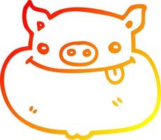 warm gradient line drawing cartoon happy pig face vector