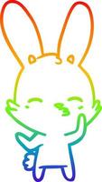 rainbow gradient line drawing curious bunny cartoon vector