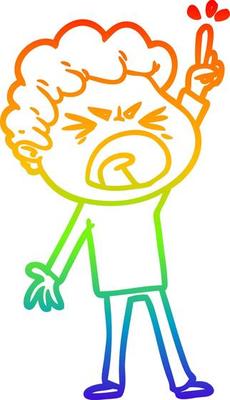 rainbow gradient line drawing cartoon furious man