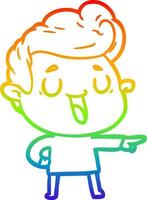 rainbow gradient line drawing happy cartoon man vector