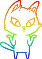 rainbow gradient line drawing confused cartoon cat shrugging shoulders vector