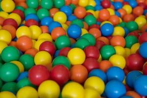 Colorful plastic toy balls in the play pool photo