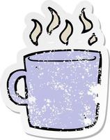 pegatina angustiada de una taza de café caliente de dibujos animados vector
