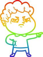 rainbow gradient line drawing cartoon angry man vector