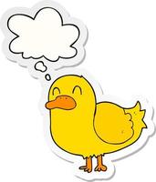 cartoon duck and thought bubble as a printed sticker vector