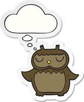 cartoon owl and thought bubble as a printed sticker vector