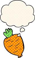 cartoon root vegetable and thought bubble in comic book style vector