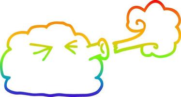 dibujo de línea de gradiente de arco iris nube de dibujos animados que sopla un vendaval vector