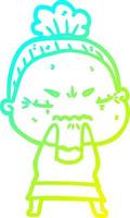 cold gradient line drawing cartoon annoyed old lady vector