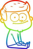 rainbow gradient line drawing cartoon happy man sitting vector