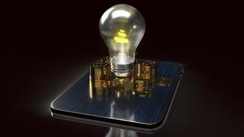 light bulb and gold coins on tablet for idea or business content 3d rendering. photo