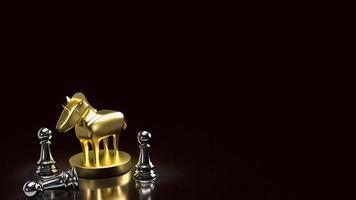 The gold unicorn and chess for start up or business concept 3d rendering photo