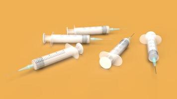 injection needle on orange background 3d rendering for medical content. photo