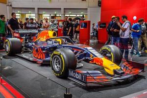 FRANKFURT, GERMANY - SEPT 2019 blue yellow FORMULA ONE F1 RED BULL bolid, IAA International Motor Show Auto Exhibtion photo