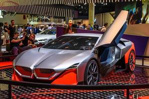 FRANKFURT, GERMANY - SEPT 2019 silver red BMW M NEXT VISION concept electric coupe car, IAA International Motor Show Auto Exhibtion photo