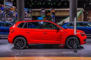 FRANKFURT, GERMANY - SEPT 2019 red SKODA KAMIQ subcompact crossover SUV, IAA International Motor Show Auto Exhibtion photo