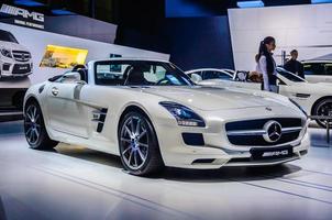 MOSCOW, RUSSIA - AUG 2012 MERCEDES-BENZ SLS AMG COUPE C197 presented as world premiere at the 16th MIAS Moscow International Automobile Salon on August 30, 2012 in Moscow, Russia photo