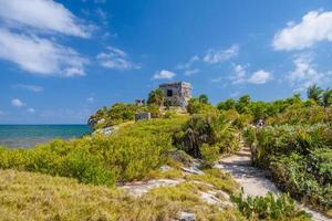 Structure 45, offertories on the hill near the beach, Mayan Ruins in Tulum, Riviera Maya, Yucatan, Caribbean Sea, Mexico photo