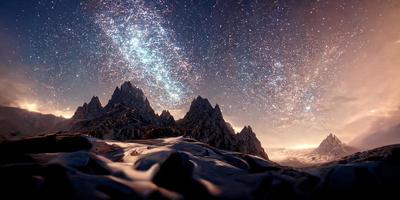 milky way with mountains 3D photo