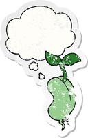 cartoon sprouting seed and thought bubble as a distressed worn sticker vector