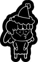 caricatura, icono, de, un, silbido, niña, llevando, santa sombrero vector