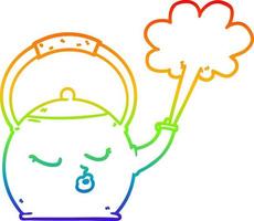 rainbow gradient line drawing cartoon boiling kettle vector