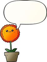 cartoon flower and speech bubble in smooth gradient style vector