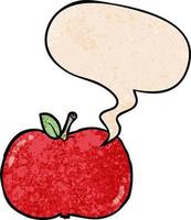 cartoon apple and speech bubble in retro texture style vector