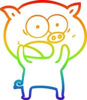 rainbow gradient line drawing cartoon pig shouting vector