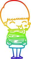 rainbow gradient line drawing happy cartoon boy vector