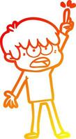 warm gradient line drawing worried cartoon boy vector